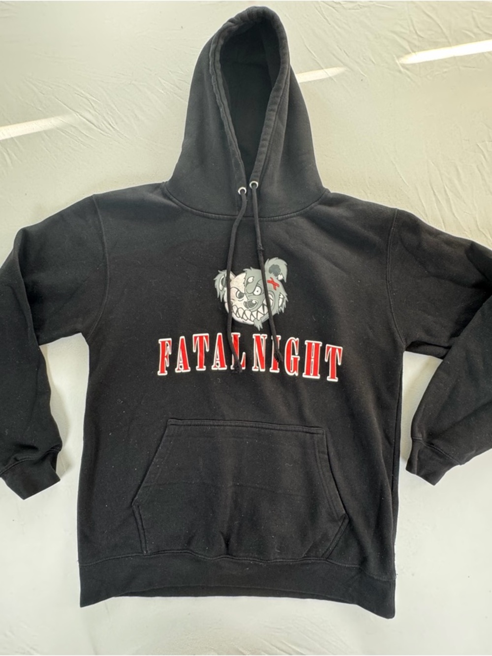 Fatal Night Horror Bear Graphic Hoodie Black Large Goth Streetwear